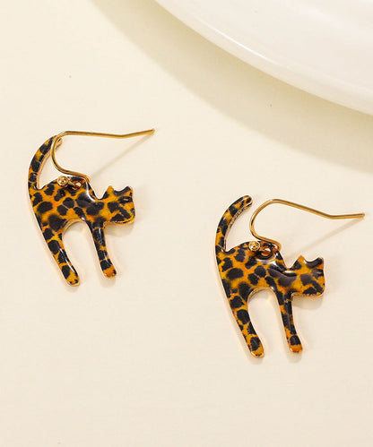 Leopard Alloy Leopard Little Cat Hoop Earrings