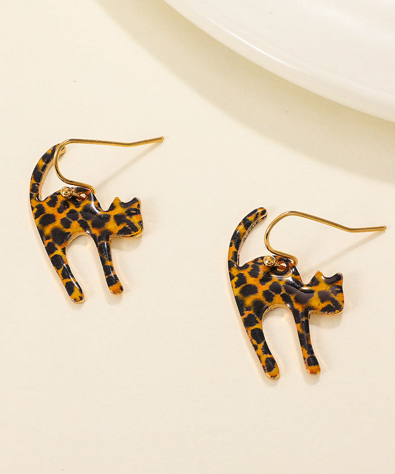 Leopard Alloy Leopard Little Cat Hoop Earrings