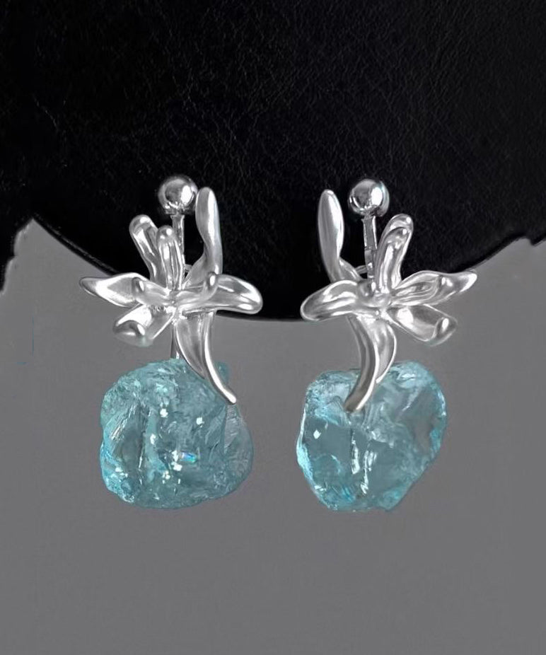 Original Light Blue Sterling Silver Gem Stone Drop Earrings