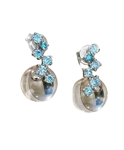 Transparent Color Sterling Silver Zircon Glass Marble Drop Earrings