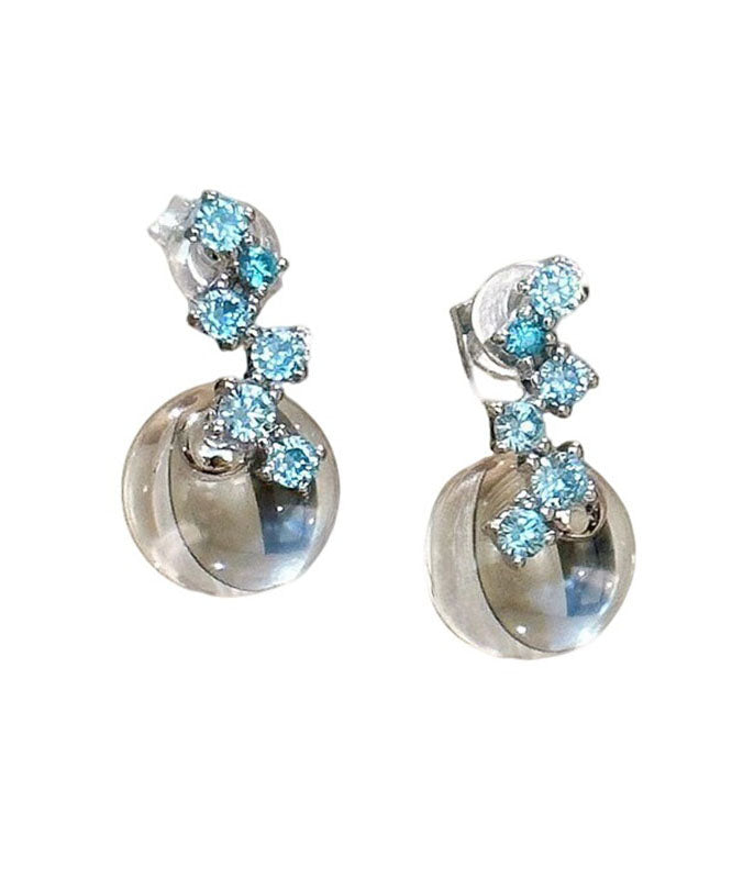 Transparent Color Sterling Silver Zircon Glass Marble Drop Earrings