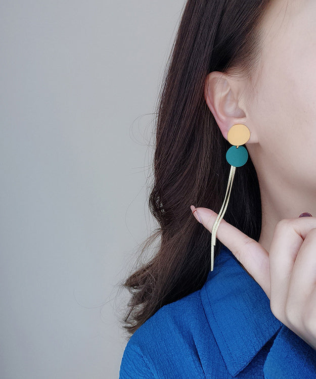 Colorblock Alloy Baking Paint Circular Tassel Drop Earrings