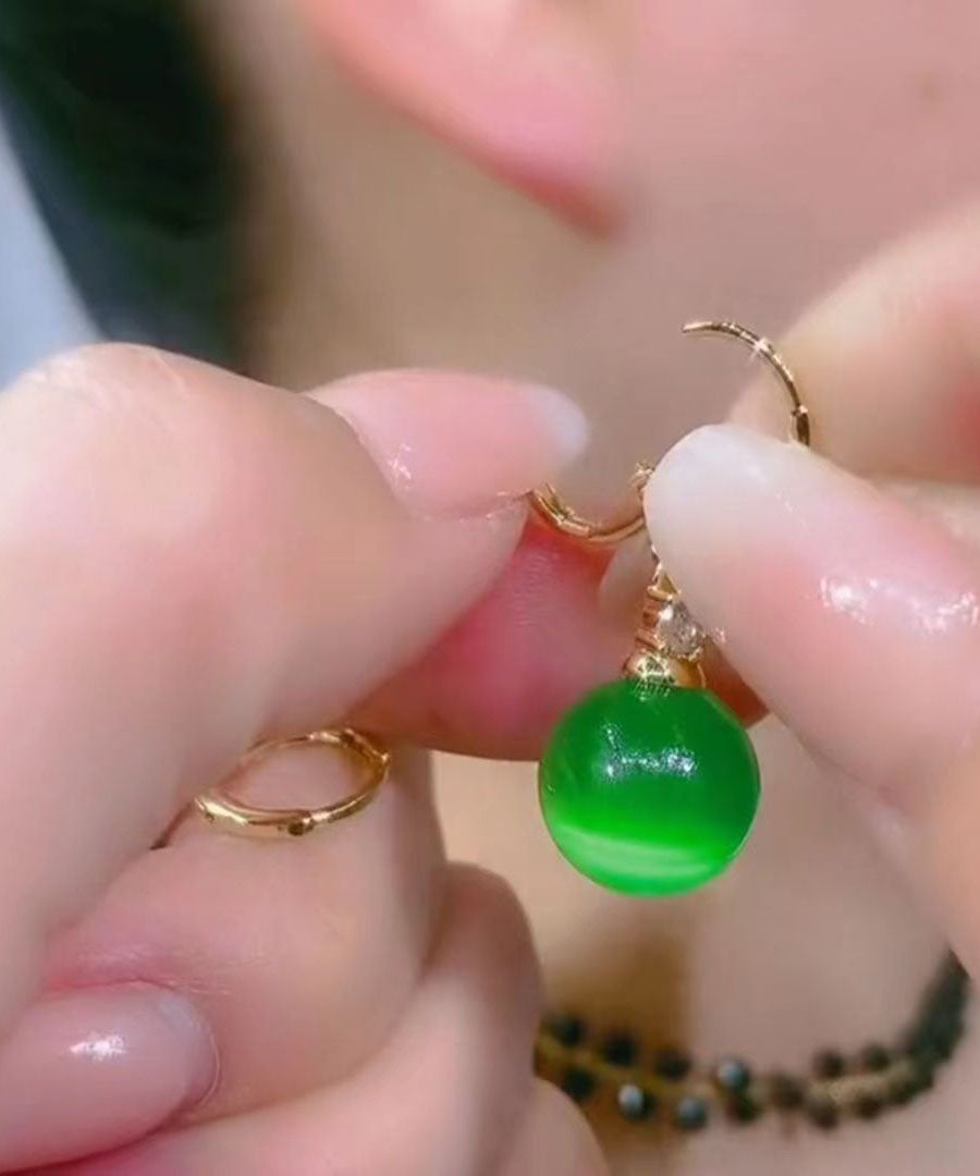 Green Copper Inlaid Opal Drop Earrings