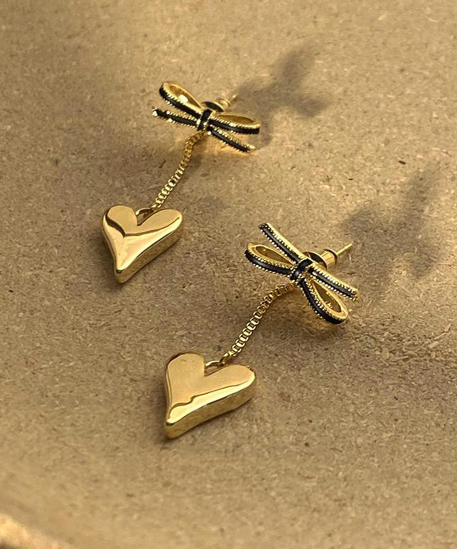 Gold Sterling Silver Overgild Bow Love Tassel Drop Earrings