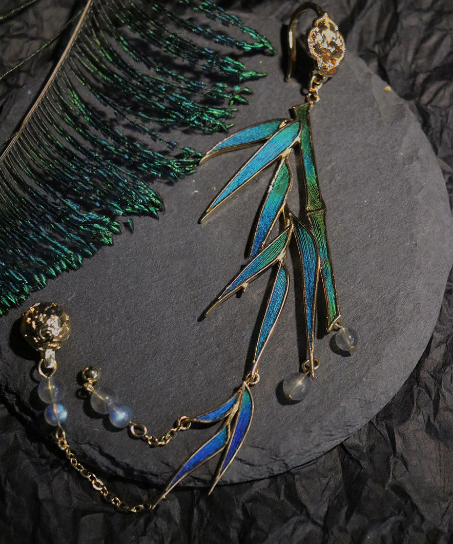 Blue Sterling Silver Overgild Bamboo Leaf Pearl Tassel Brooch