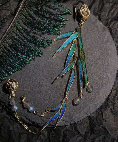 Blue Sterling Silver Overgild Bamboo Leaf Pearl Tassel Brooch