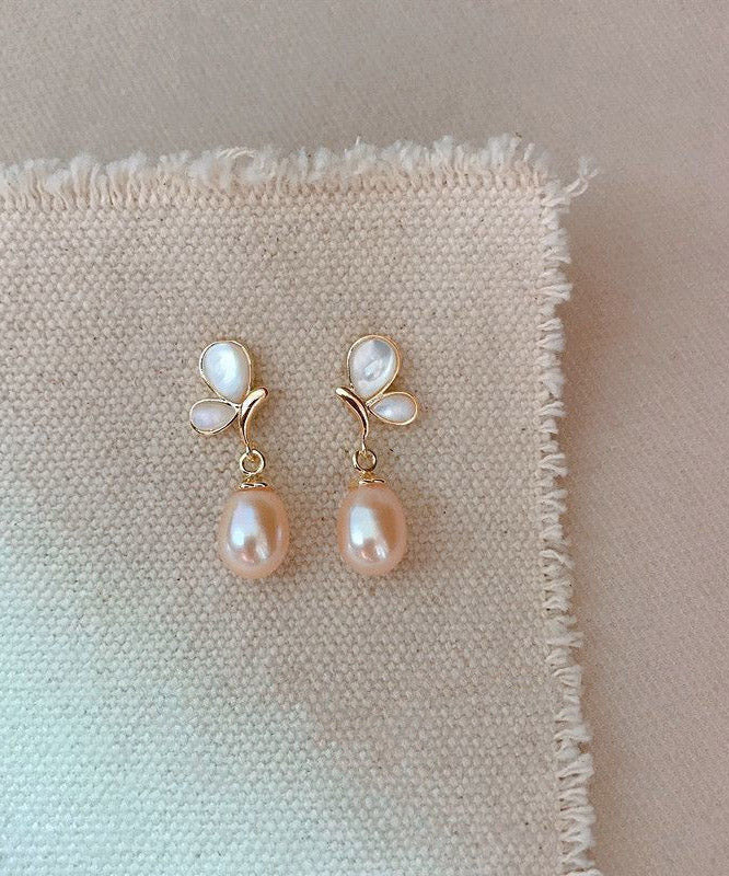 Diy Gold Sterling Silver Overgild Drip Pearl Butterfly Drop Earrings