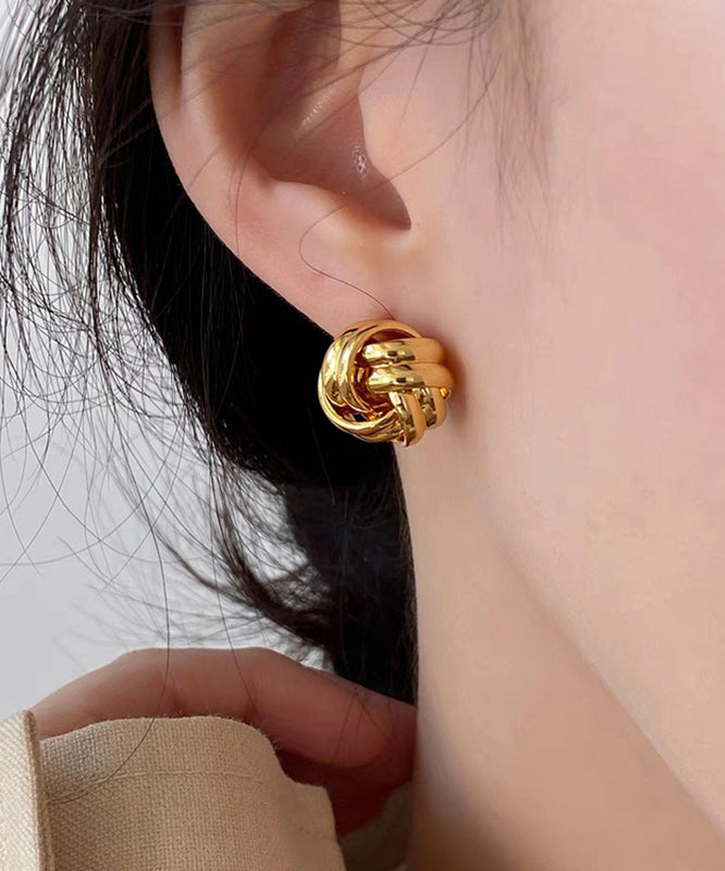 Classy Gold Metal Alloy Circular Winding Stud Earrings