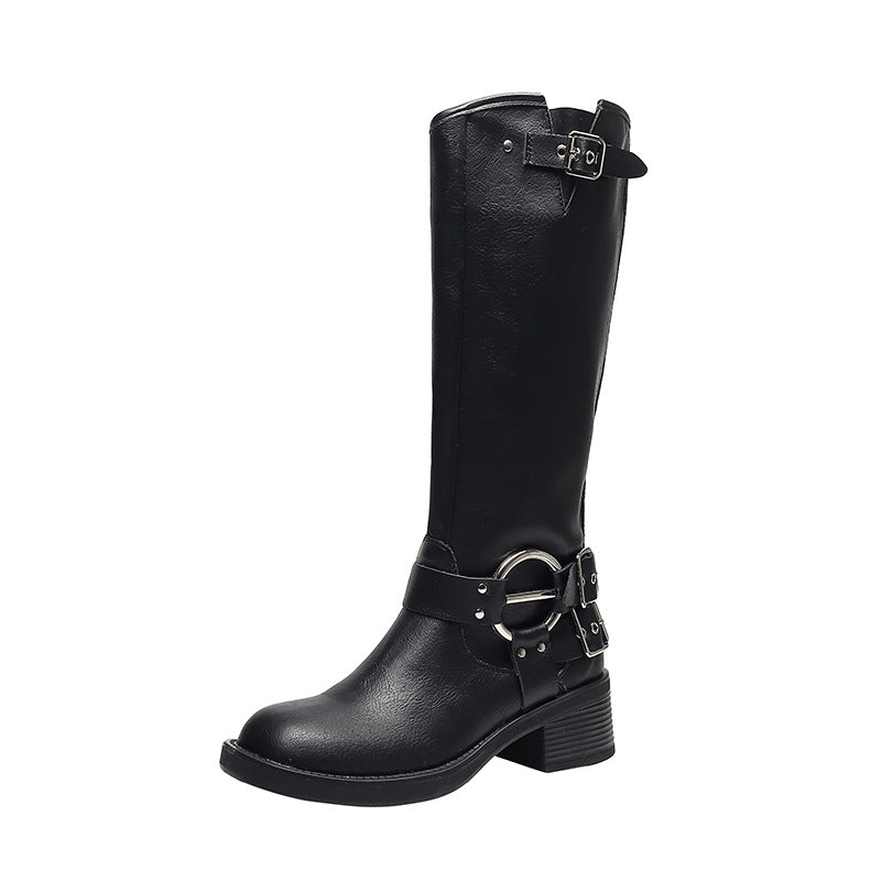 Buckle Chunky Martin Below the Knee British Style Plus Boots