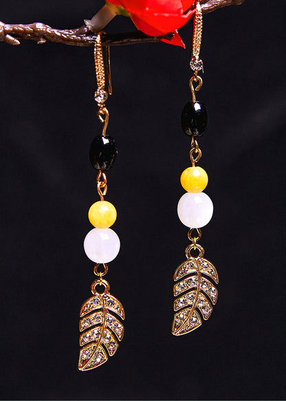 Zircon Leaf 14k Gold Drop Earrings New Style