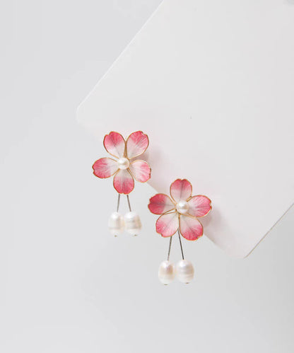 Pink Alloy Pearl Drop Earrings