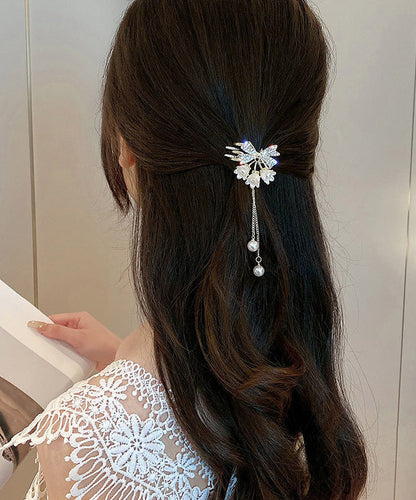 Gold Alloy Zircon Pearl Lily of the Valley Tassel Hairpin