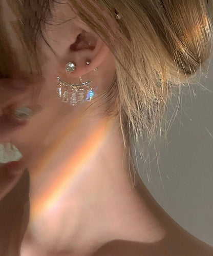 Stylish Gold Sterling Silver Alloy Zircon Arc Tassel Drop Earrings