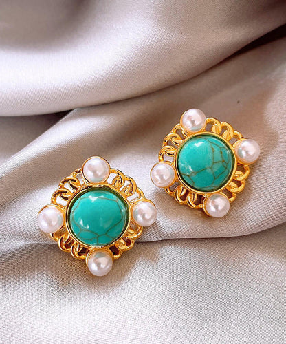 Gold Nail Bead Alloy Stud Earrings