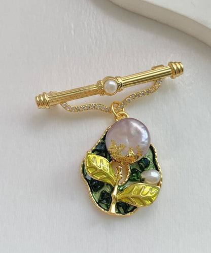 Oversize Colorblock Copper Overgild 14k Gold Zircon Pearl Resin Oil Drip Brooches