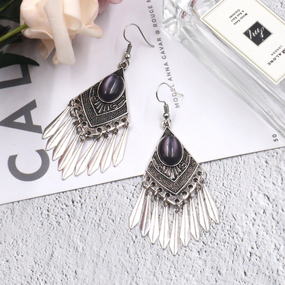 Geometric Tassel Patchwork Earrings