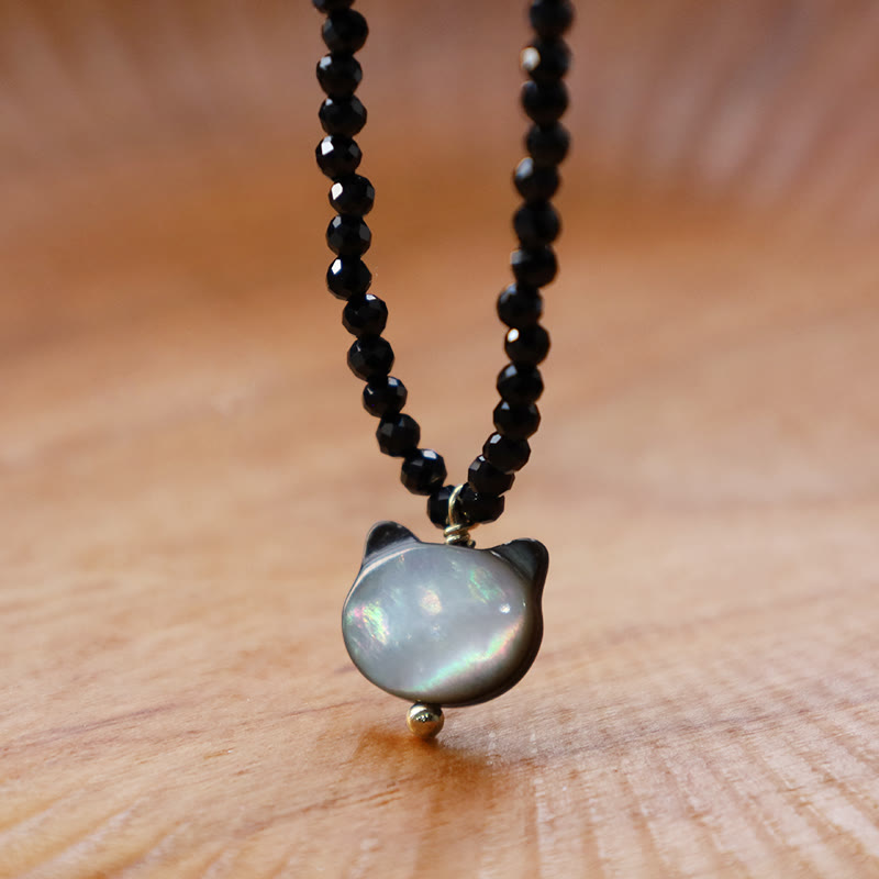 Buddha Stones Black Spinel Cat Motivate Choker Necklace