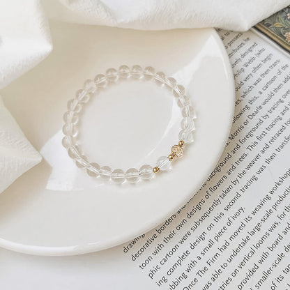 Buddha Stones 14k Gold Plated Copper Aquamarine White Crystal White Agate Blue Crystal Healing Bracelet
