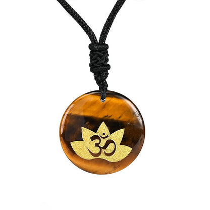 Buddha Stones Om Lotus Symbol Various Crystal Amethyst Tiger Eye Healing Necklace Pendant