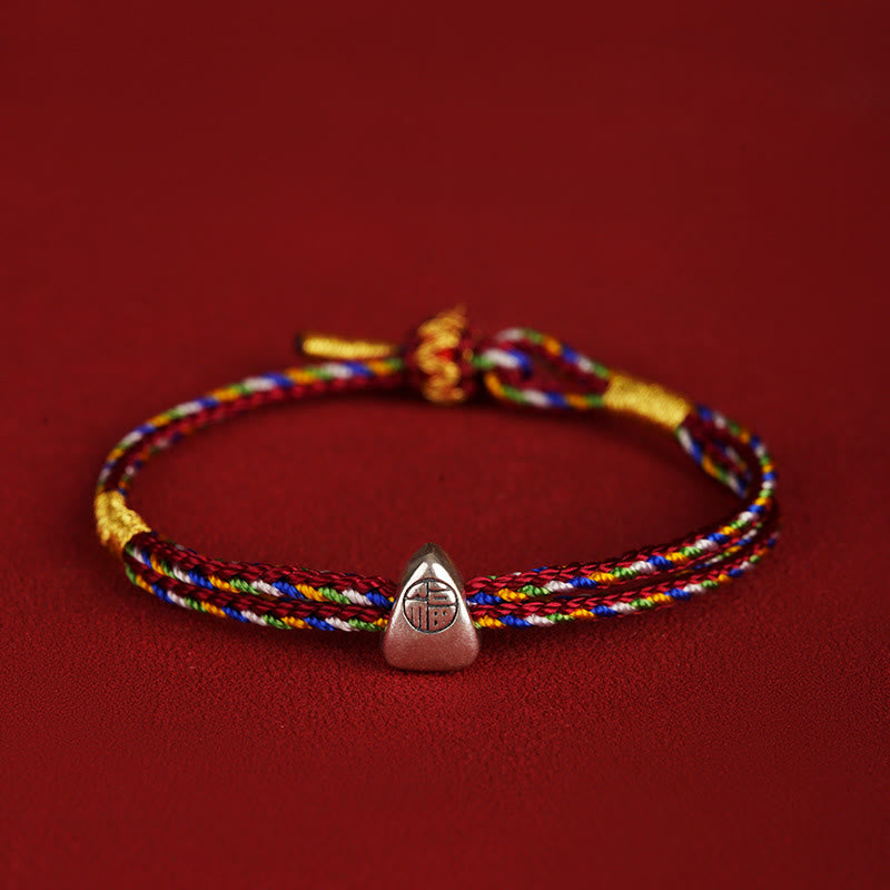 925 Sterling Silver Red String Fu Character Luck Bracelet