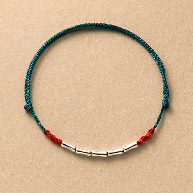 Sterling Silver Bamboo Luck Bracelet With Ultra-thin Rope
