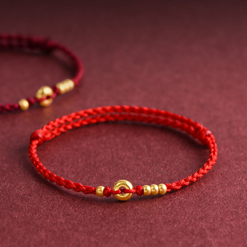 999 Gold Red String Peace Buckle Bracelet