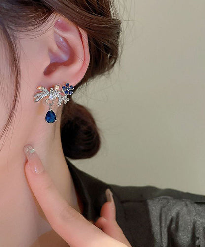 Oversize Blue Sterling Silver Zircon Water Drop Drop Earrings
