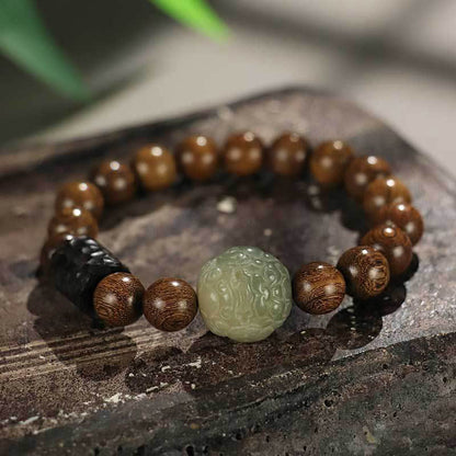 Buddha Stones Sandalwood Bodhi Seed Pixiu Ebony Wood Bead Healing Bracelet