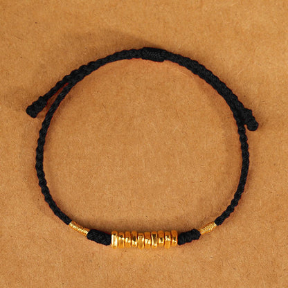 Buddha Stones 999 Gold Small Pieces String Protection Luck Ultra-thin Braided Bracelet