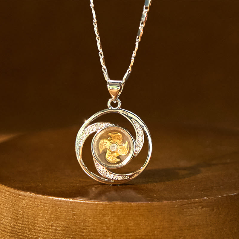 Buddha Stones Gold Plated Copper Brass Rotatable Windmill Luck Necklace Pendant