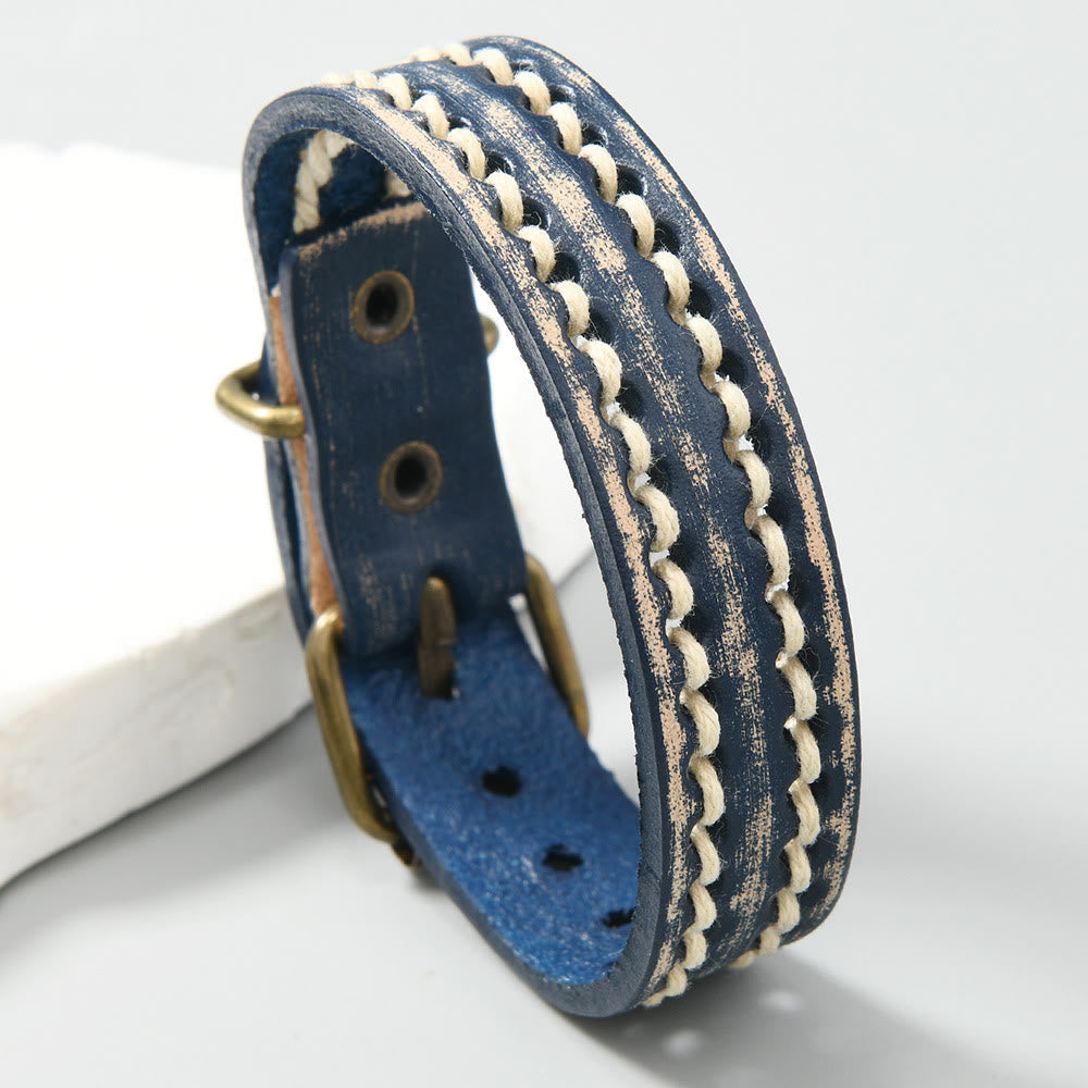 Buddha Stones Leather Adjustable Buckle Strengthen Bracelet
