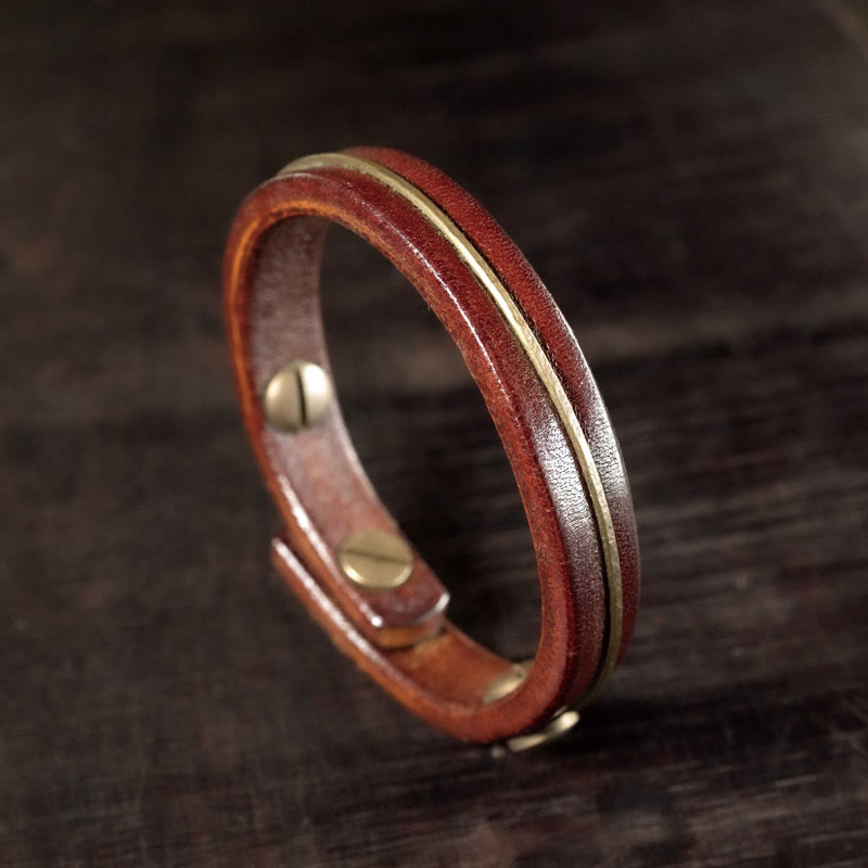 Buddha Stones Leather Copper Brass Wire Healing Bangle Bracelet