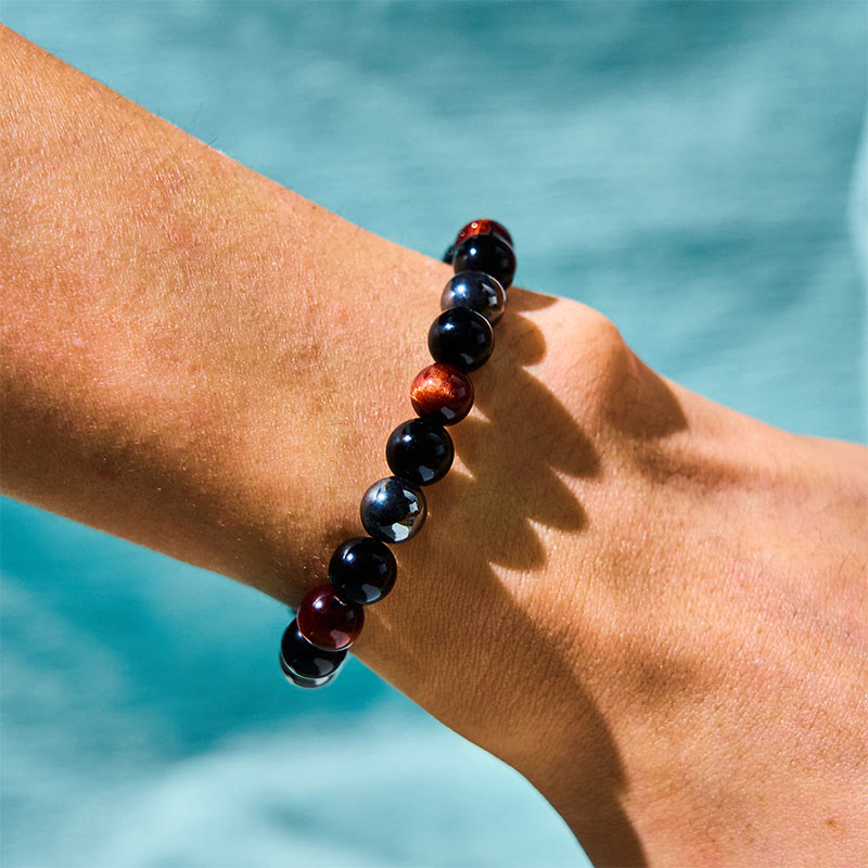 8mm Tiger Eye Obsidian Hematite Bracelet for Protection