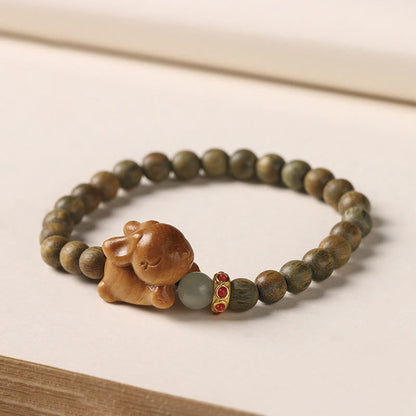 Buddha Stones Green Sandalwood Gold Sandalwood Rabbit Positive Bracelet
