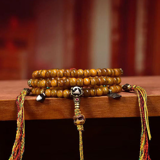 108 Beads Yak Bone Dzi Bead Mala for Protection & Balance