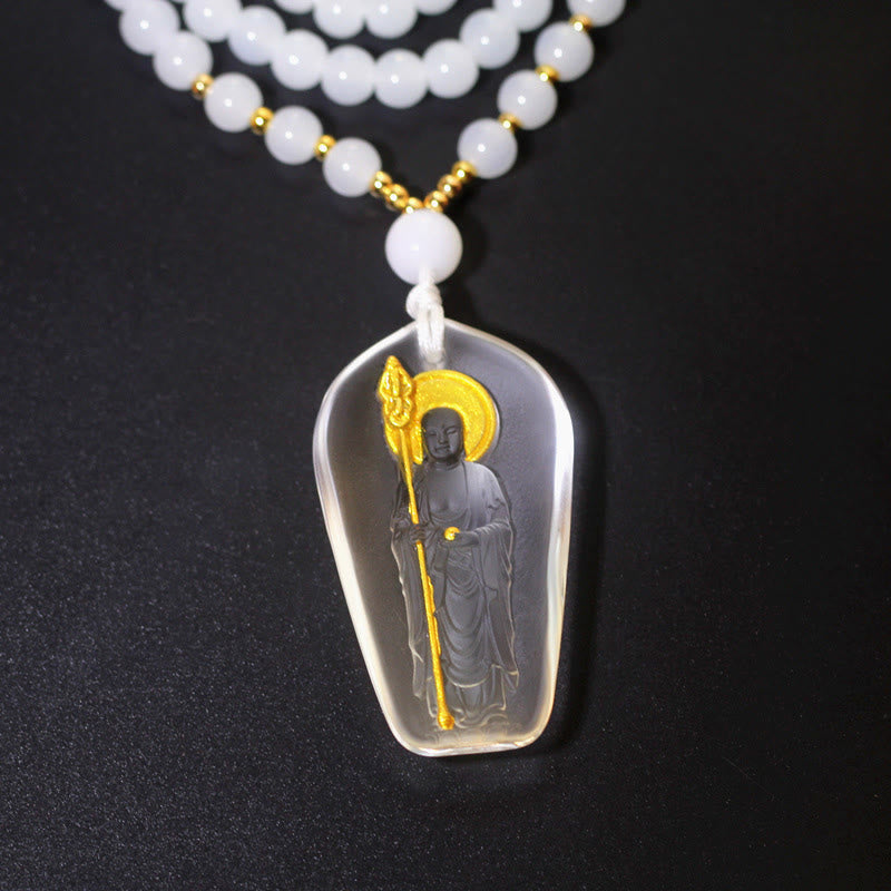 Buddha Stones Tibetan Buddha Liuli Crystal Ksitigarbha Bodhisattva Serenity Necklace Pendant