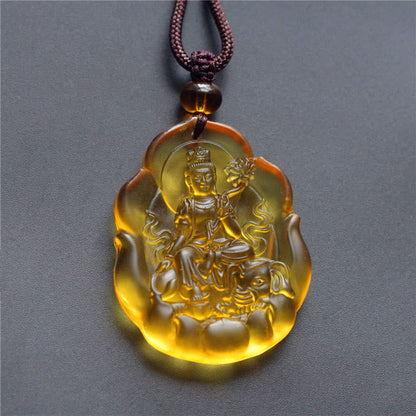 Buddha Stones Liuli Crystal Chinese Zodiac Natal Buddha Protection Necklace Pendant