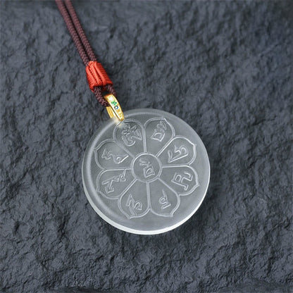 Buddha Stones Liuli Crystal Wealth God Mantra Abundance Eight-petal Shape Necklace Pendant