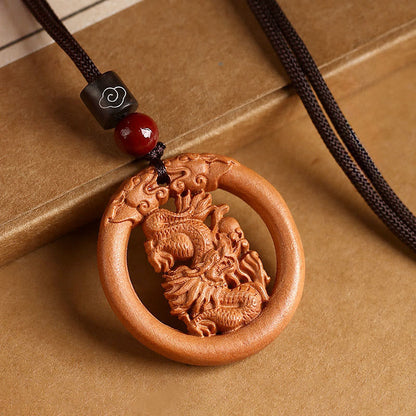 Buddha Stones Peach Wood Chinese Zodiac Year of the Horse Ward Off Evil Spirits Necklace Pendants