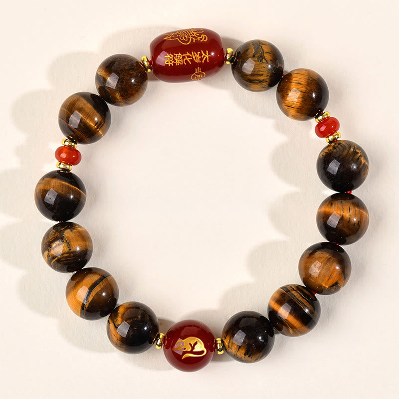Buddha Stones 12 Chinese Zodiac Natural Tiger Eye Red Agate Protection Bracelet