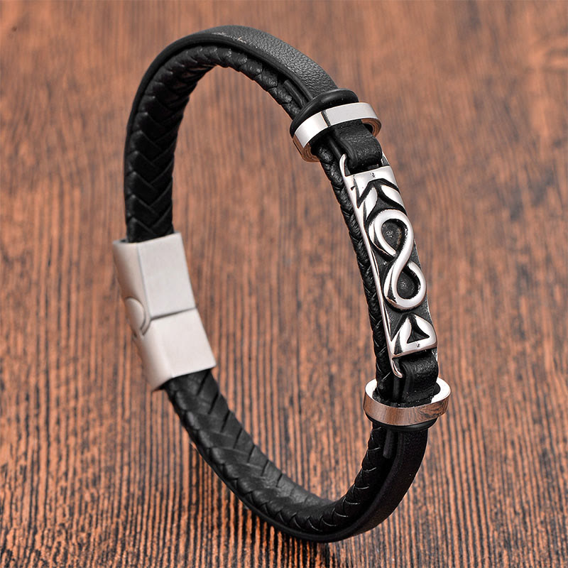 Buddha Stones Titanium Steel Balance Multi-layered Leather Figure-eight Bracelet