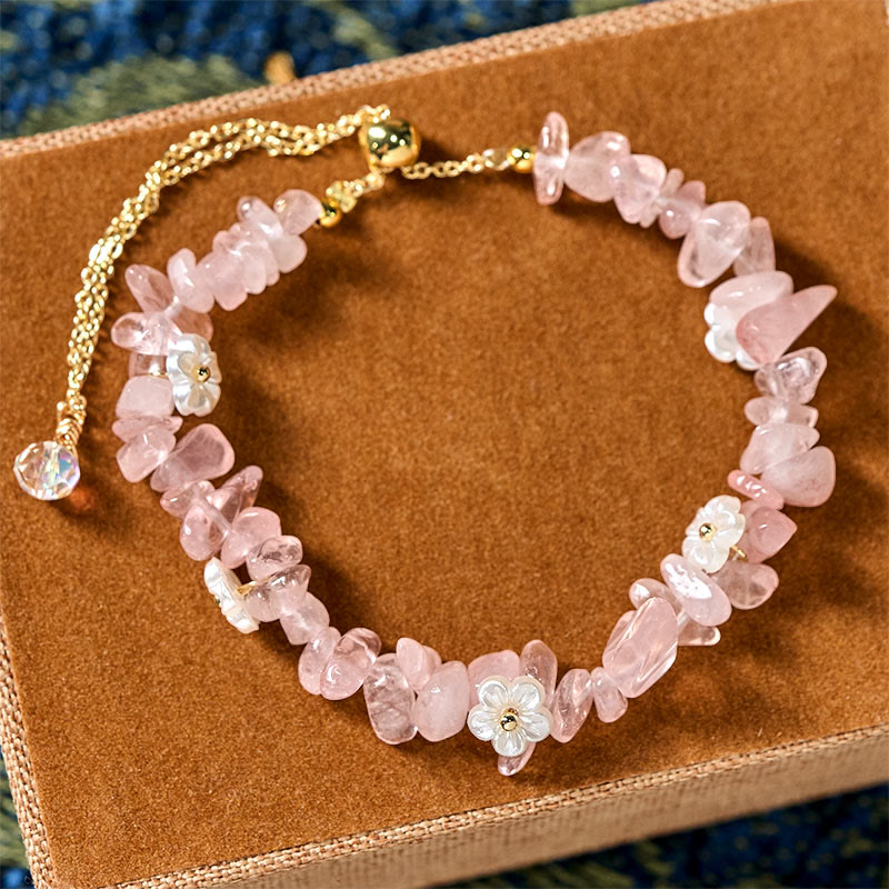 Buddha Stones Irregular Crystal Flower Design Amethyst White Crystal Balance Bracelet