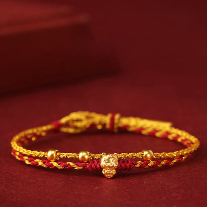 Buddha Stones 999 Gold Beads Year of the Horse Double Wrap Golden Red String Luck Bracelet