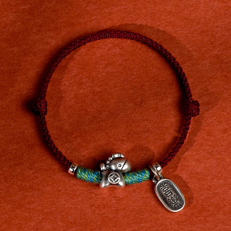 Buddha Stones 999 Sterling Silver Year of the Horse 925 Sterling Silver Peace and Joy Charm String Braided Luck Bracelet Anklet
