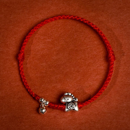 Buddha Stones 999 Sterling Silver Year of the Horse 925 Sterling Silver Bell String Luck Child Adult Bracelet Anklet