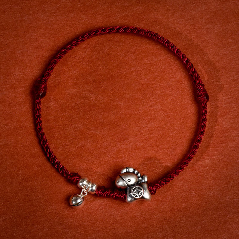 Buddha Stones 999 Sterling Silver Year of the Horse 925 Sterling Silver Bell String Luck Child Adult Bracelet Anklet