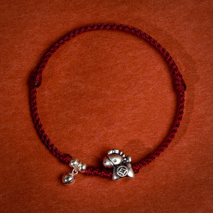 Buddha Stones 999 Sterling Silver Year of the Horse 925 Sterling Silver Bell String Luck Child Adult Bracelet Anklet
