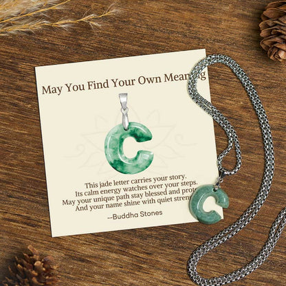 Buddha Stones "may You Find Your Own Meaning" Natural A-z Letter Jade Titanium Steel Chain Necklace Includes Gift Message Card