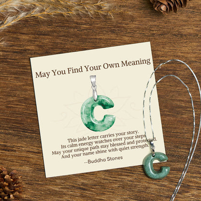 Buddha Stones "may You Find Your Own Meaning" Natural A-z Letter Jade 925 Sterling Silver Chain Necklace Includes Gift Message Card