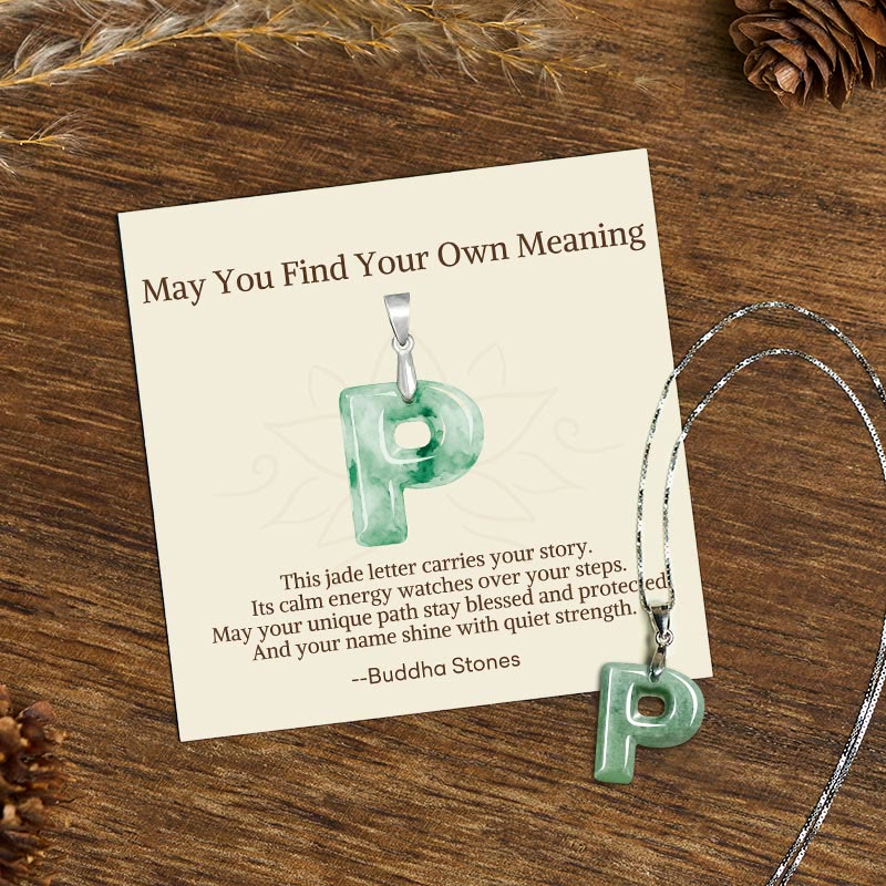 Buddha Stones "may You Find Your Own Meaning" Natural A-z Letter Jade 925 Sterling Silver Chain Necklace Includes Gift Message Card